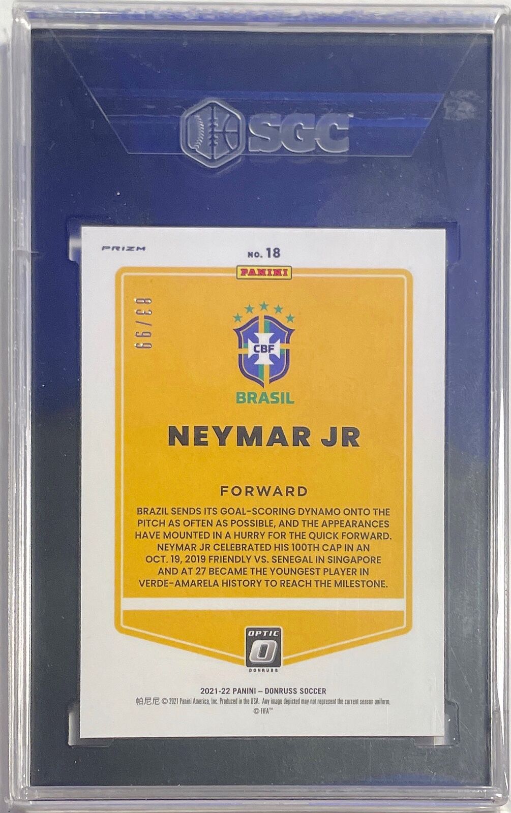 NEYMAR JR. 2021-22 DONRUSS OPTIC ROAD QATAR PURPLE VELOCITY #D /99 SGC 9 POP 1/1