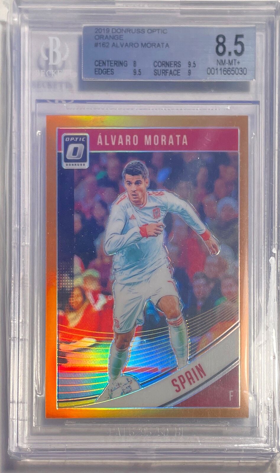 ALVARO MORATA 2019-20 DONRUSS OPTIC ORANGE HOLO PRIZM #D 91/99 BGS 8.5 POP 1/1