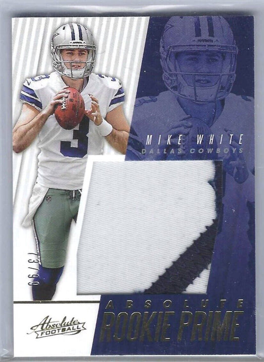 MIKE WHITE 2018 PANINI ABSOLUTE FOOTBALL ROOKIE PRIME JUMBO PATCH RC #D 73/99