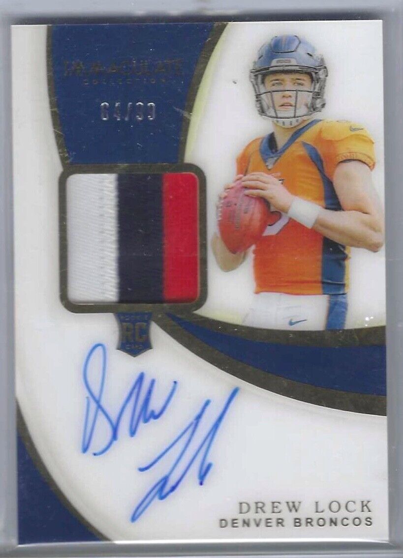 DREW LOCK 2019 PANINI IMMACULATE COLLECTION RPA ROOKIE PATCH AUTO RC #D 64/99
