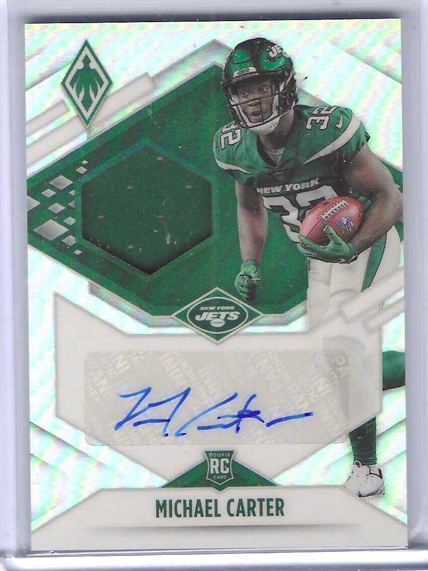 MICHAEL CARTER 2021 PANINI PHOENIX SILVER PRIZM ROOKIE PATCH AUTO RC #D 135/299