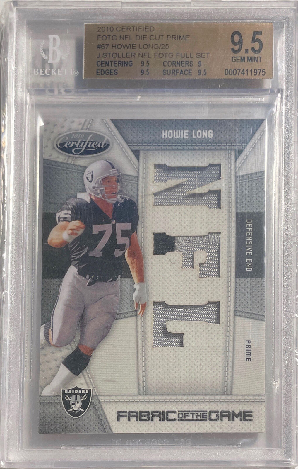 HOWIE LONG 2010 CERTIFIED FABRIC OF THE GAME DIE CUT PATCH /25 BGS 9.5 POP 1/1