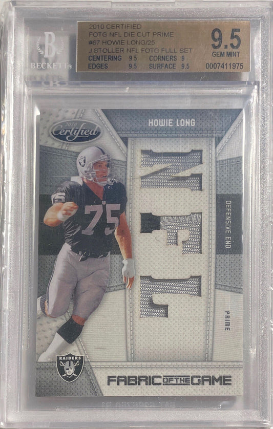 HOWIE LONG 2010 CERTIFIED FABRIC OF THE GAME DIE CUT PATCH /25 BGS 9.5 POP 1/1