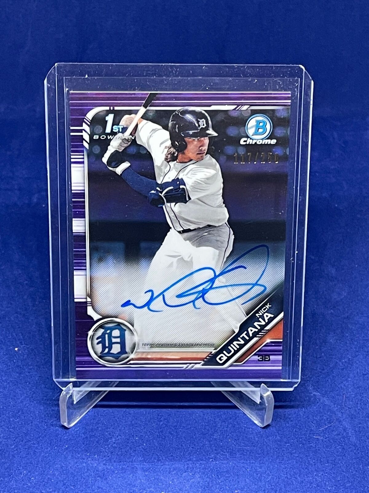 NICK QUINTANA 2019 BOWMAN CHROME 1ST PURPLE REFRACTOR AUTO PROSPECT #D 117/250