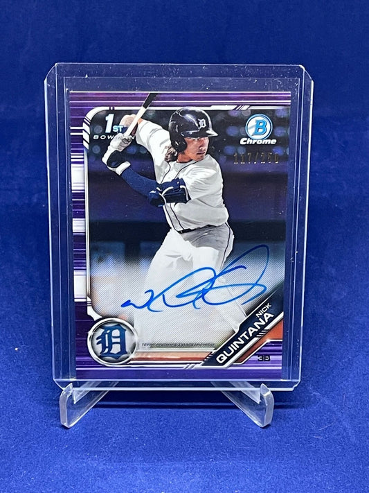 NICK QUINTANA 2019 BOWMAN CHROME 1ST PURPLE REFRACTOR AUTO PROSPECT #D 117/250