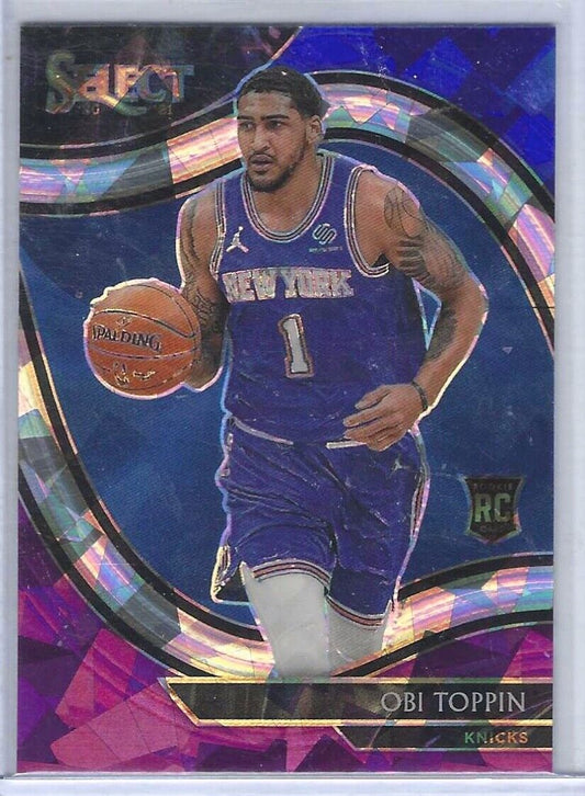 OBI TOPPIN 2020-21 PANINI SELECT TRI COLOR CRACKED ICE COURTSIDE PRIZM RC #293
