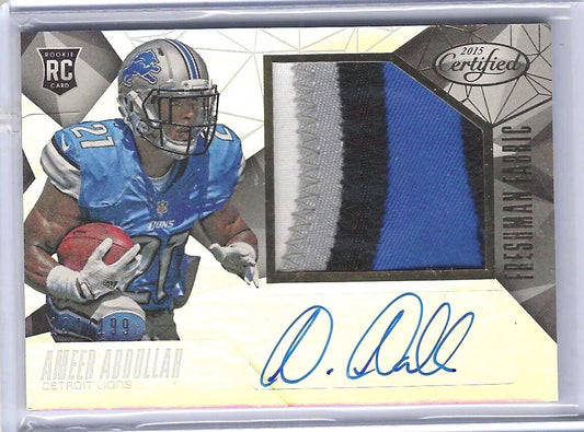 AMEER ABDULLAH 2015 PANINI CERTIFIED FRESHMAN FABRIC RPA PATCH AUTO RC /199