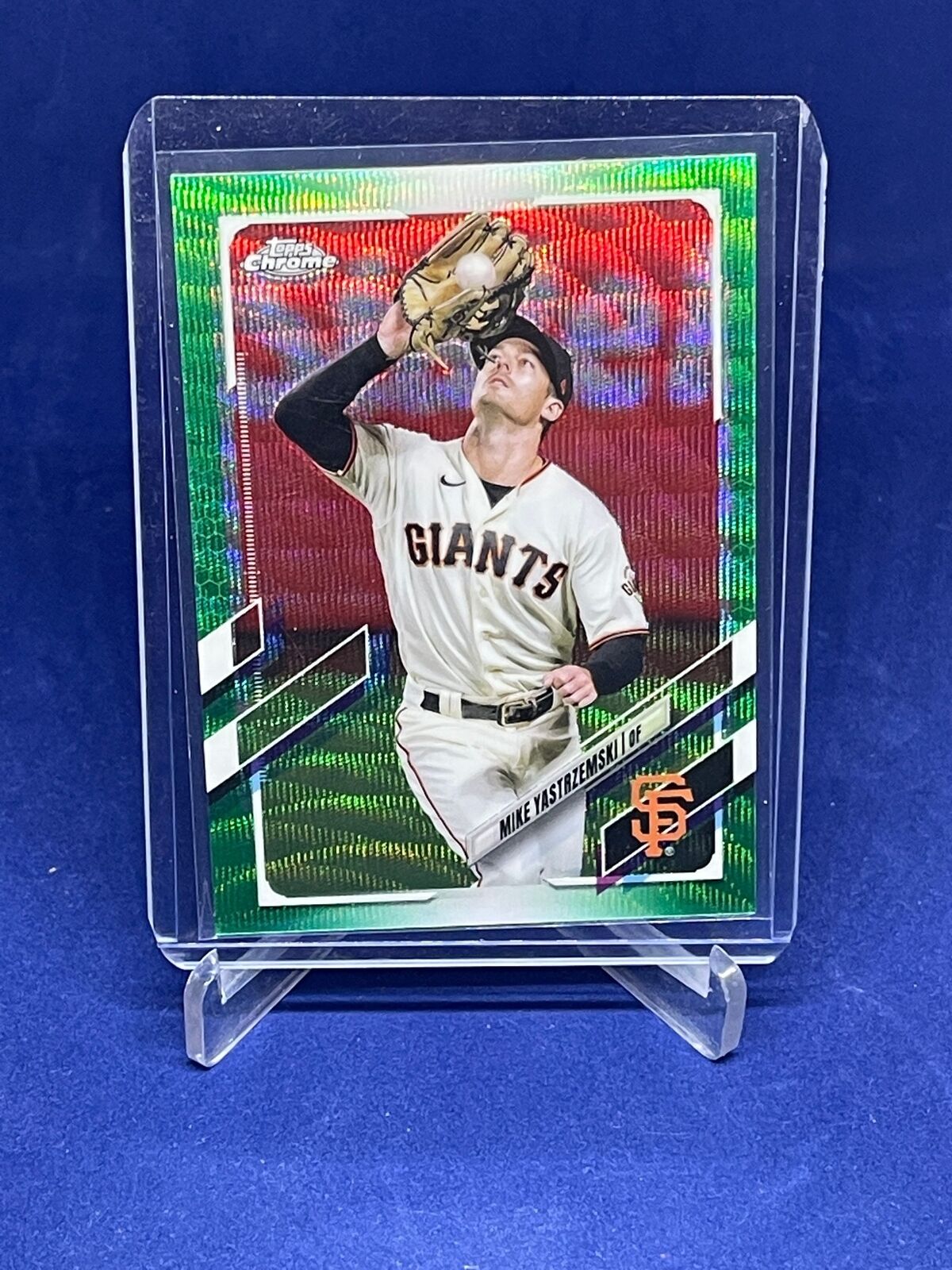 MIKE YASTRZEMSKI 2021 TOPPS CHROME GREEN WAVE REFRACTOR #D 71/99