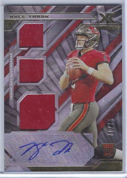 KYLE TRASK 2021 PANINI XR SILVER FOIL TRIPLE JERSEY AUTO RC #D 71/75