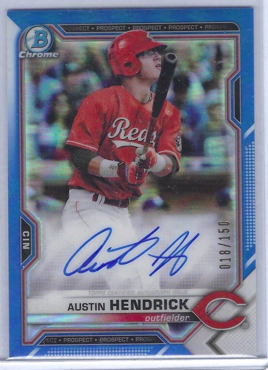 AUSTIN HENDRICK 2021 BOWMAN CHROME BLUE REFRACTOR PROSPECT AUTO #CPA-AH