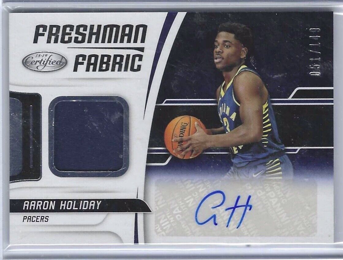AARON HOLIDAY 2018-19 CERTIFIED FRESHMAN FABRIC ROOKIE JERSEY AUTO RC #D 051/149