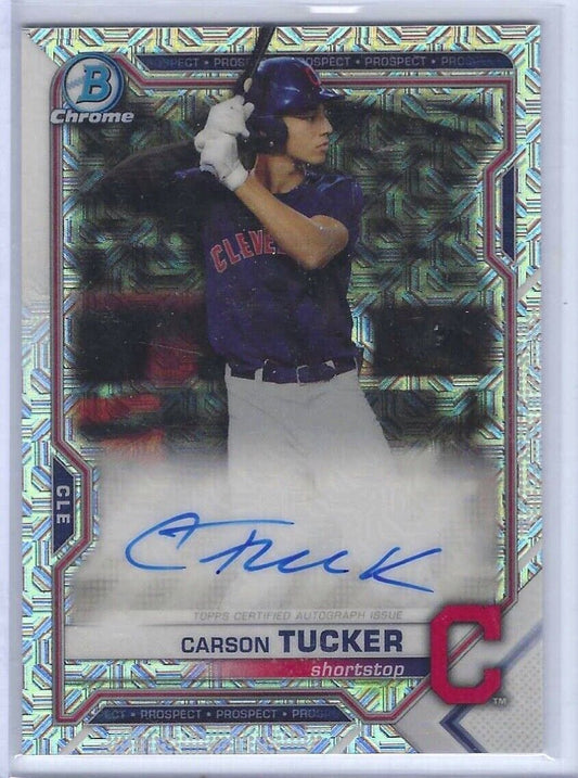 CARSON TUCKER 2021 BOWMAN CHROME SILVER MEGA REFRACTOR PROSPECT AUTO #BMA-CT