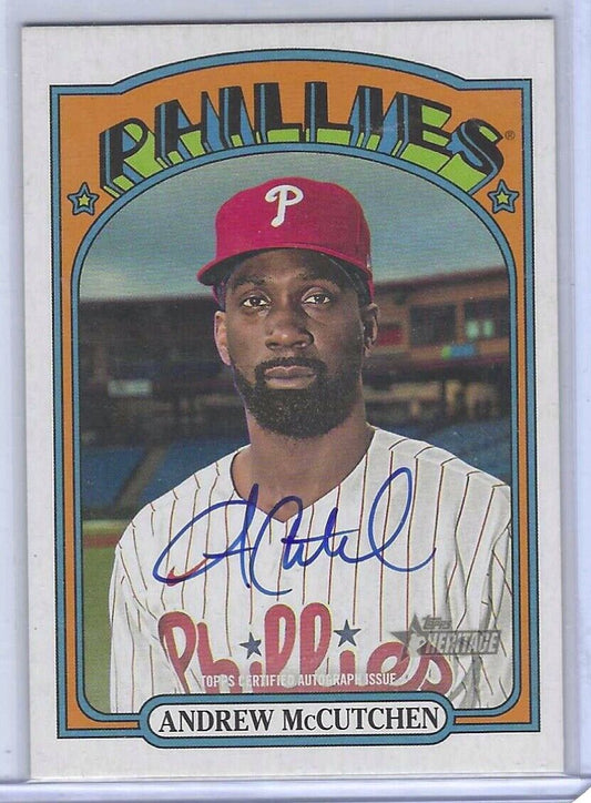 ANDREW MCCUTCHEN 2021 TOPPS HERITAGE REAL ONE BLUE INK ON CARD AUTO #ROA-AM