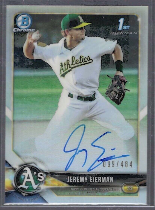 JEREMY EIERMAN 2018 BOWMAN CHROME SILVER REFRACTOR 1ST BOWMAN AUTO #D 099/484