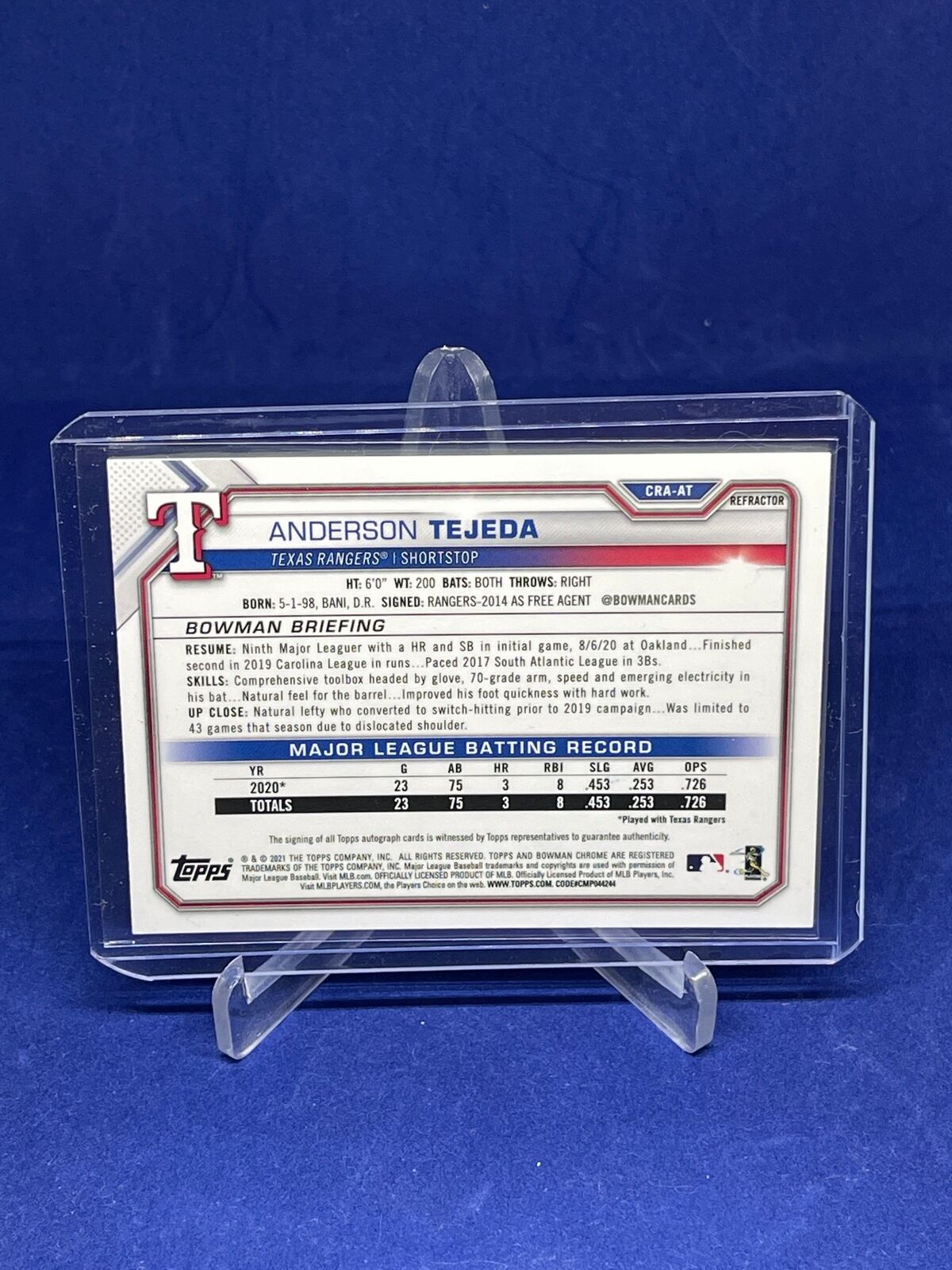 ANDERSON TEJADA 2021 BOWMAN CHROME REFRACTOR ON CARD AUTO ROOKIE RC #D 399/499