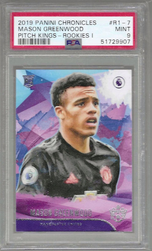 MASON GREENWOOD 2019-20 PANINI CHRONICLES PITCH KINGS ROOKIES 1 RC PSA 9 MINT