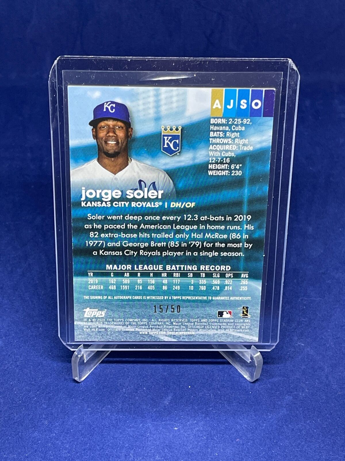 JORGE SOLER 2020 TOPPS STADIUM CLUB RED ON CARD AUTO #D 15/50
