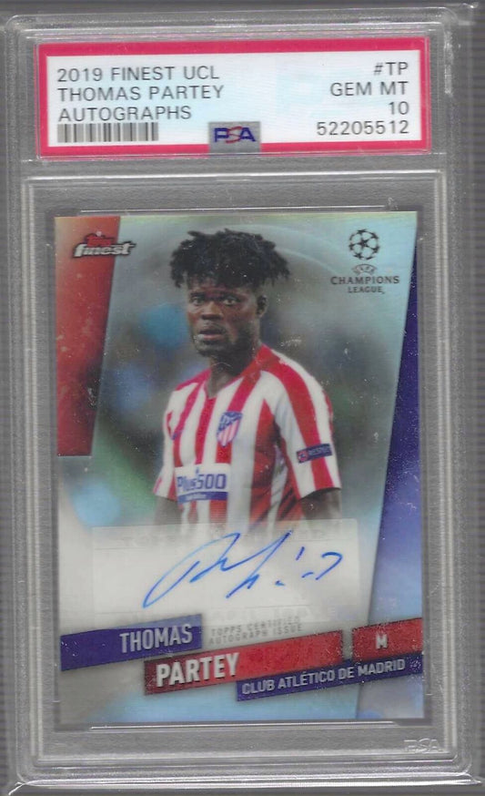 THOMAS PARTEY 2019-20 TOPPS FINEST UCL REFRACTOR AUTO PSA 10 GEM MINT