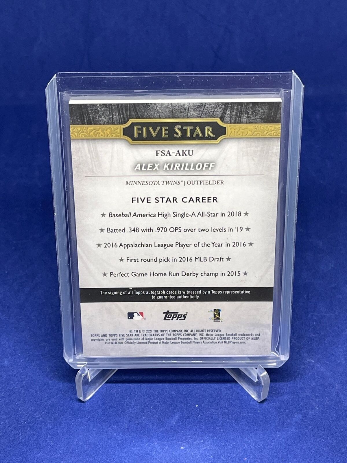 ALEX KIRILLOFF 2021 TOPPS FIVE STAR ON CARD AUTO ROOKIE RC