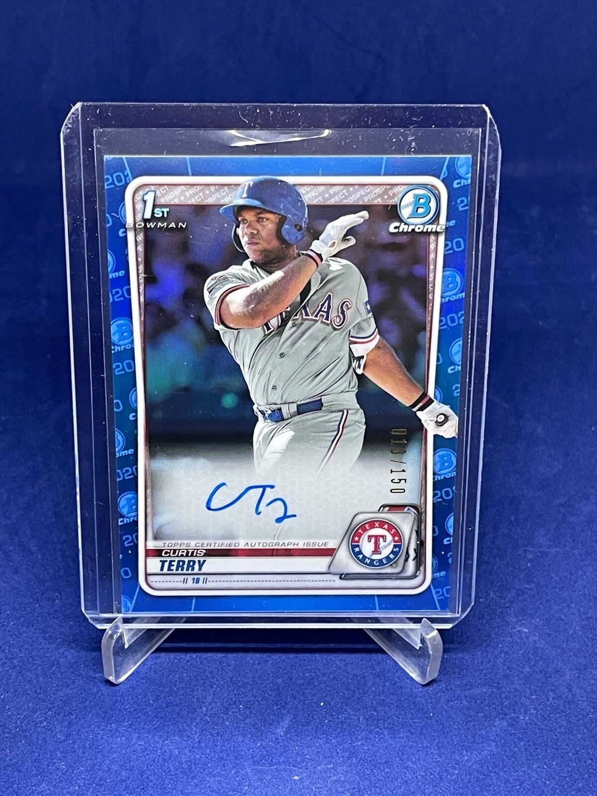 CURTIS TERRY 2020 BOWMAN CHROME 1ST BLUE REFRACTOR AUTO PROSPECT #D 13/150