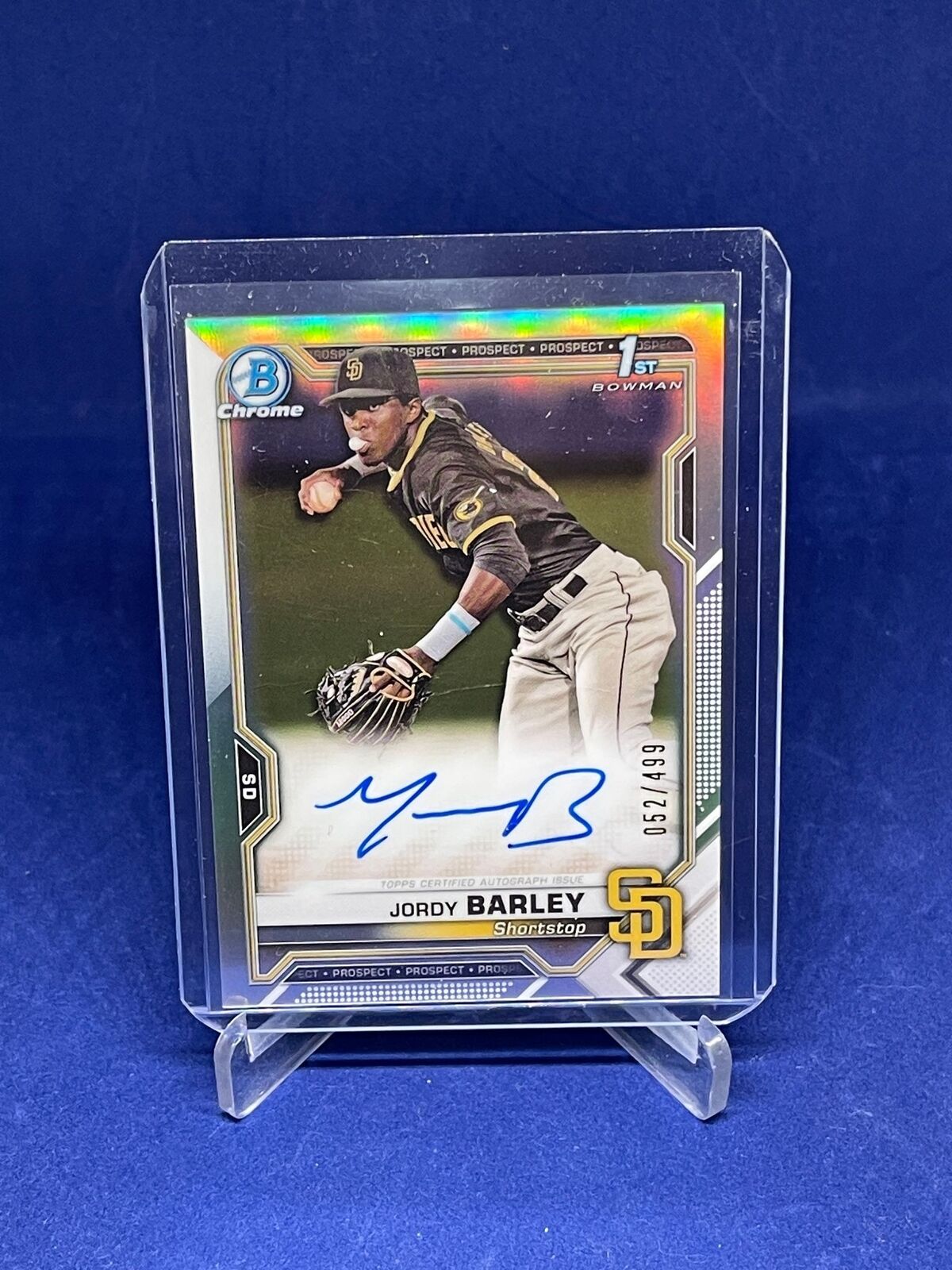 JORDY BARLEY 2021 BOWMAN CHROME 1ST BOWMAN REFRACTOR AUTO PROSPECT #D 52/499