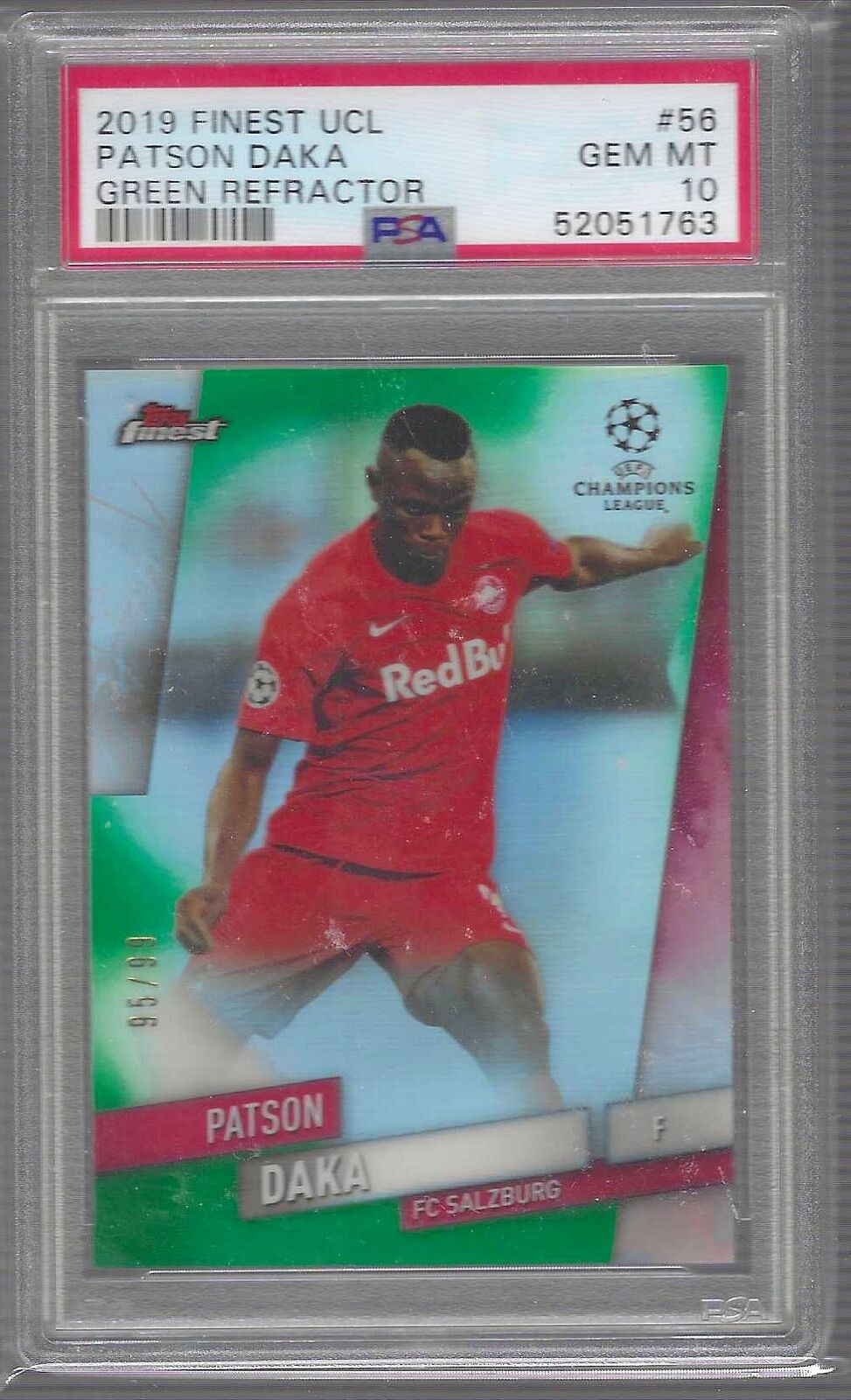 PATSON DAKA 2019-20 TOPPS FINEST UCL GREEN REFRACTOR RC /99 PSA 10 GEM POP 4