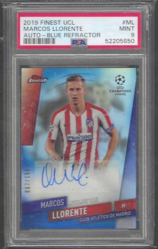 MARCOS LLORENTE 2019-20 TOPPS FINEST UCL BLUE REFRACTOR AUTO /150 PSA 9 POP 1/1