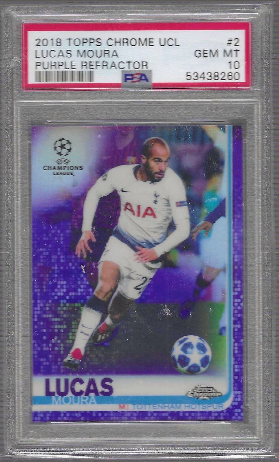 LUCAS MOURA 2018-19 TOPPS CHROME UCL PURPLE REFRACTOR /250 PSA 10 GEM POP 2