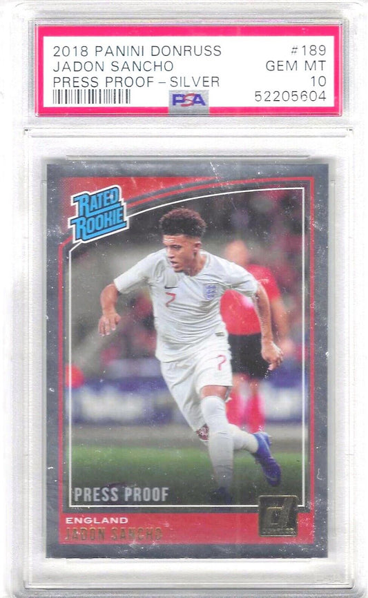 JADON SANCHO 2018-19 PANINI DONRUSS SILVER FOIL RATED ROOKIE RC PSA 10 GEM MINT
