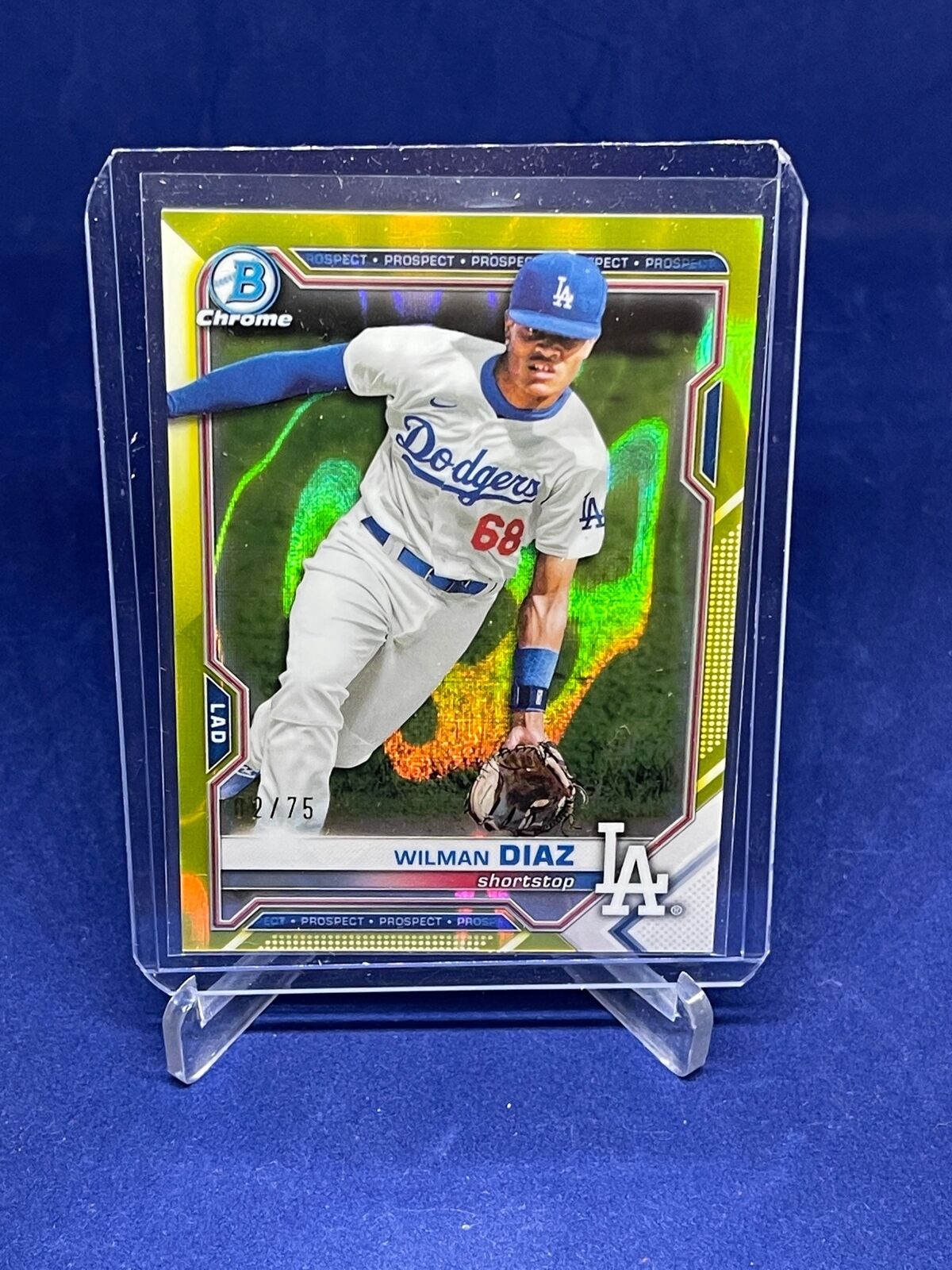 WILMAN DIAZ 2021 BOWMAN CHROME GOLD YELLOW LAVA REFRACTOR PROSPECT #D 2/75