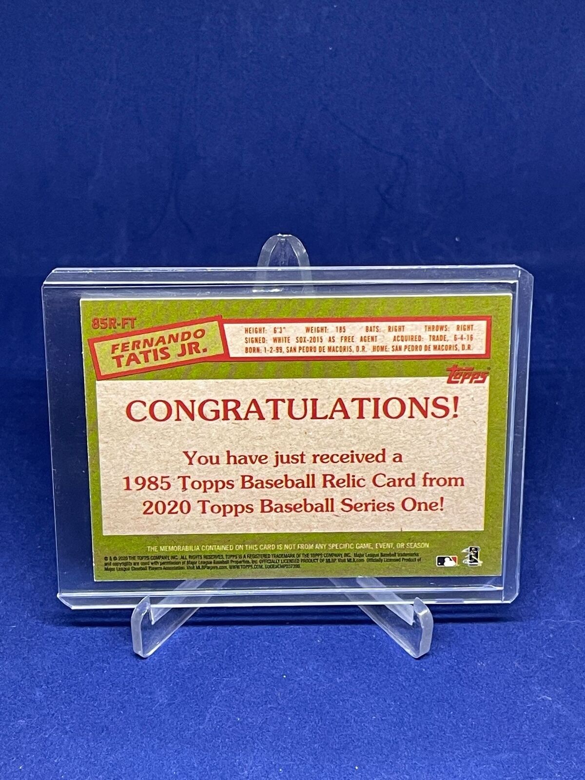 FERNANDO TATIS JR 2020 TOPPS SERIES ONE 1985 JERSEY CARD