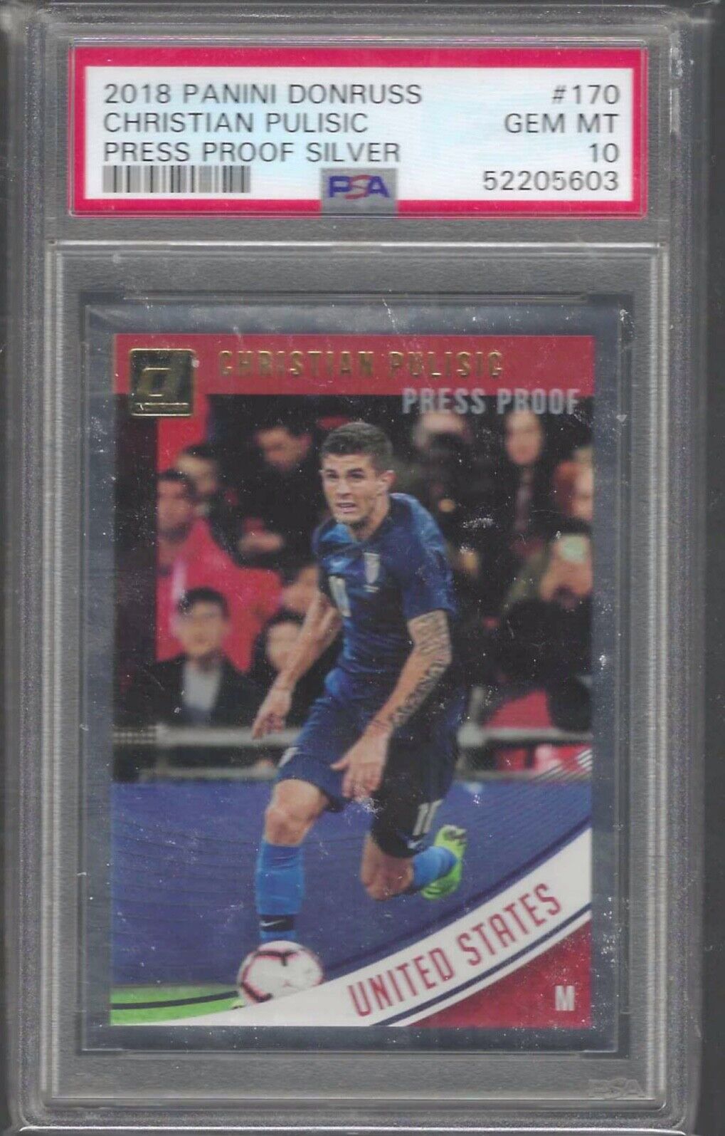 CHRISTIAN PULISIC 2018-19 PANINI DONRUSS PRESS PROOF SILVER FOIL PSA 10 GEM MINT