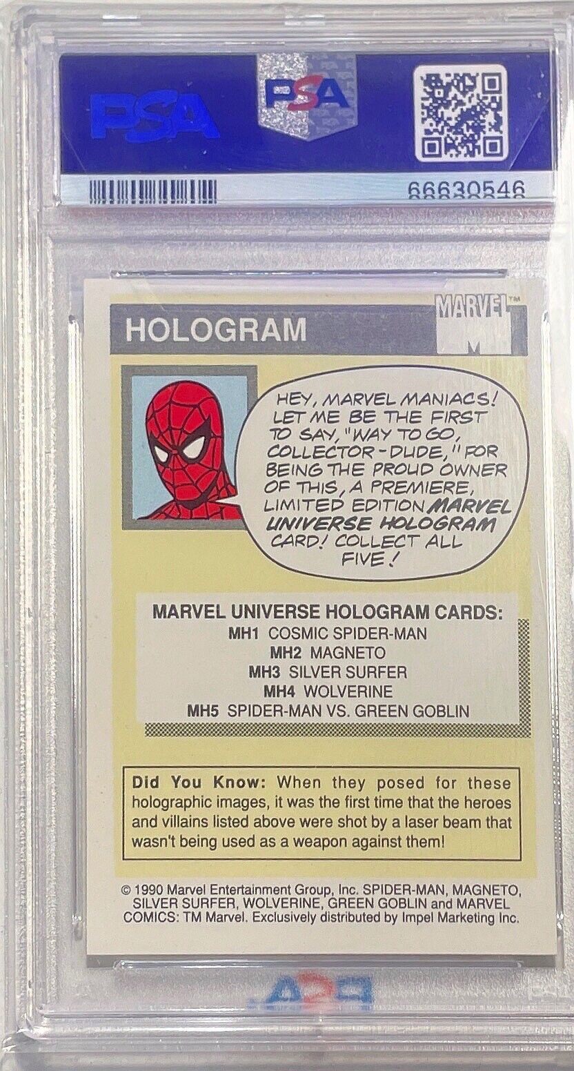 COSMIC SPIDER-MAN 1990-91 MARVEL UNIVERSE HOLOGRAM #MH1 PSA 7