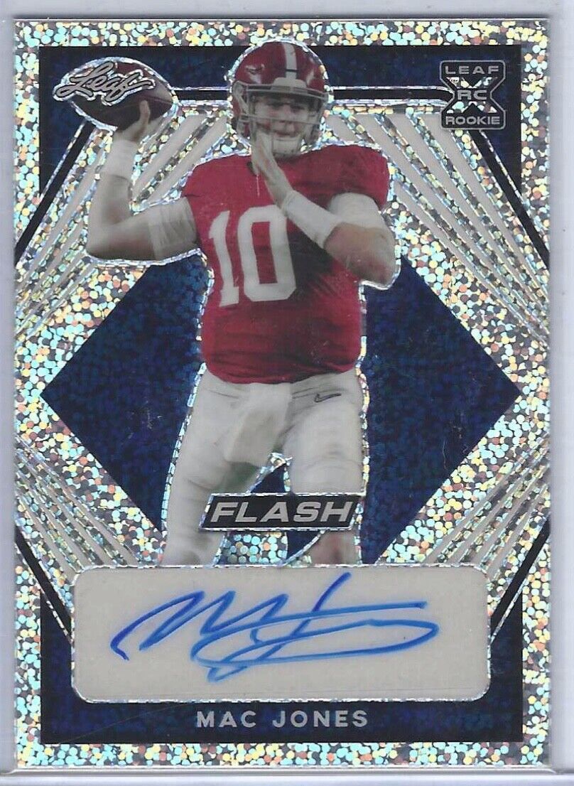 MAC JONES 2021 LEAF FLASH WHITE SPARKLE ROOKIE AUTO RC #D 47/75