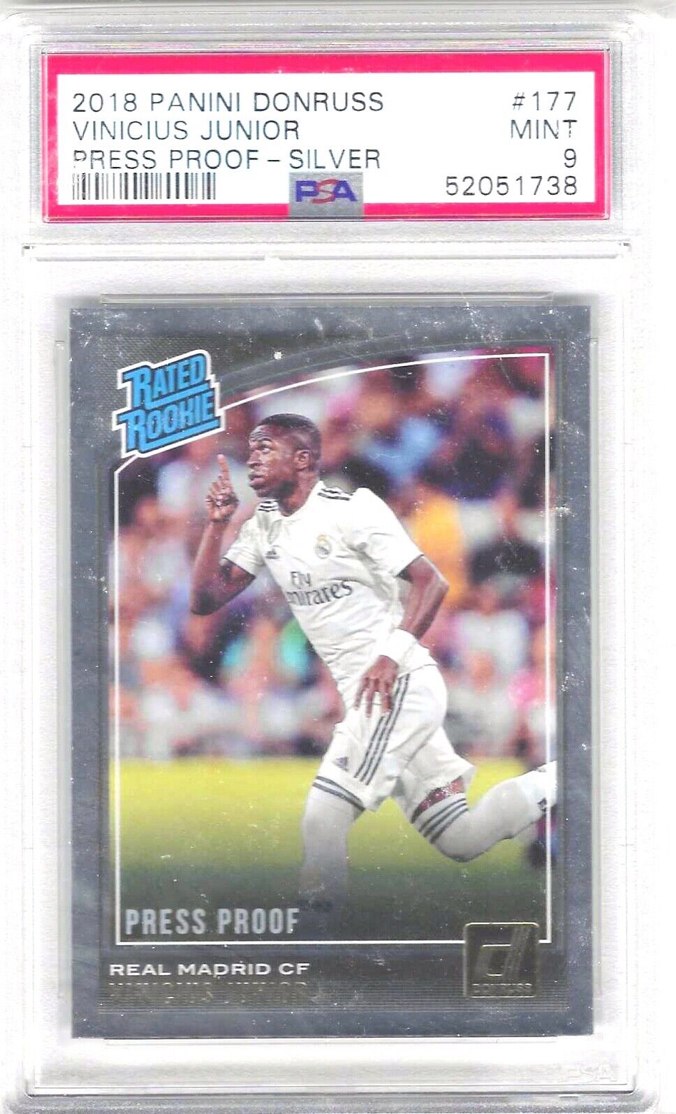 VINICIUS JUNIOR 2018-19 PANINI DONRUSS PRESS PROOF SILVER RATED ROOKIE RC PSA 9