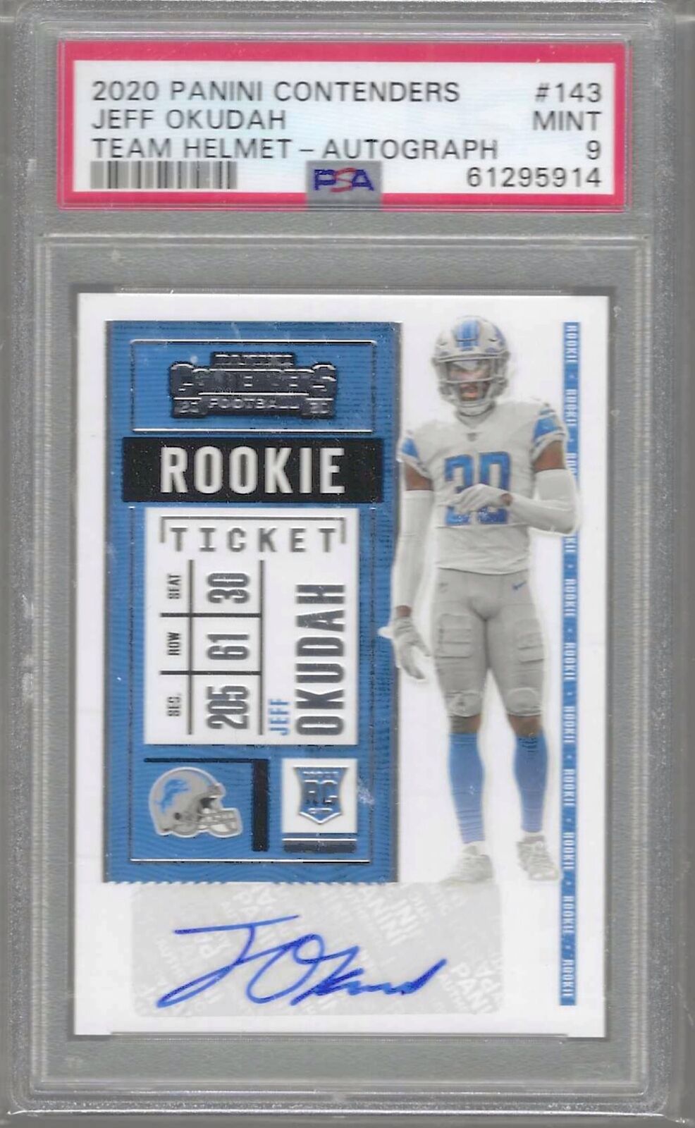 JEFF OKUDAH 2020 PANINI CONTENDERS VARIATION SP AUTO RC PSA 9 MINT POP 1/1