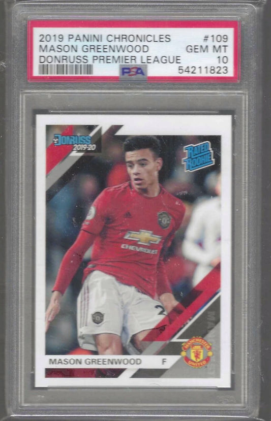 MASON GREENWOOD 2019-20 PANINI CHRONICLES DONRUSS EPL RC PSA 10 GEM MINT