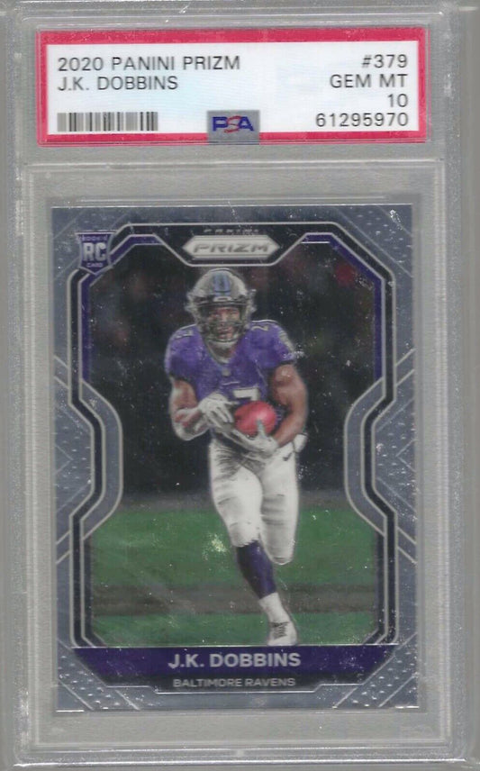 JK DOBBINS 2020 PANINI PRIZM ROOKIE RC PSA 10 GEM MINT