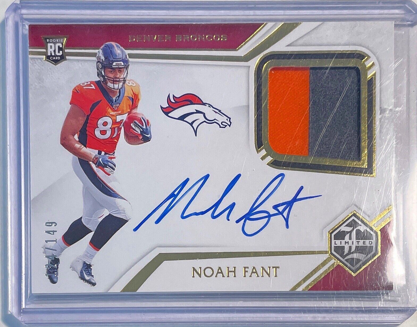 NOAH FANT 2019 PANINI LIMITED JERSEY PATCH ON CARD AUTO ROOKIE RC #D 124/149