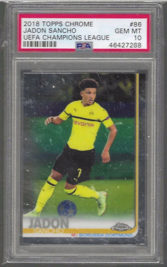JADON SANCHO 2018 TOPPS CHROME UEFA CHAMPIONS LEAGUE RC PSA 10 GEM MINT