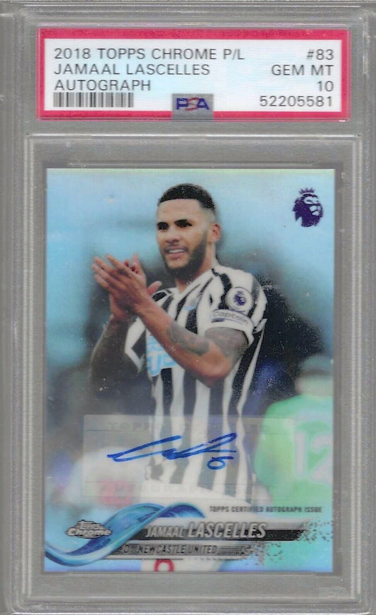 JAMAAL LASCELLES 2018-19 TOPPS CHROME EPL REFRACTOR AUTO PSA 10 GEM MINT POP 1/1
