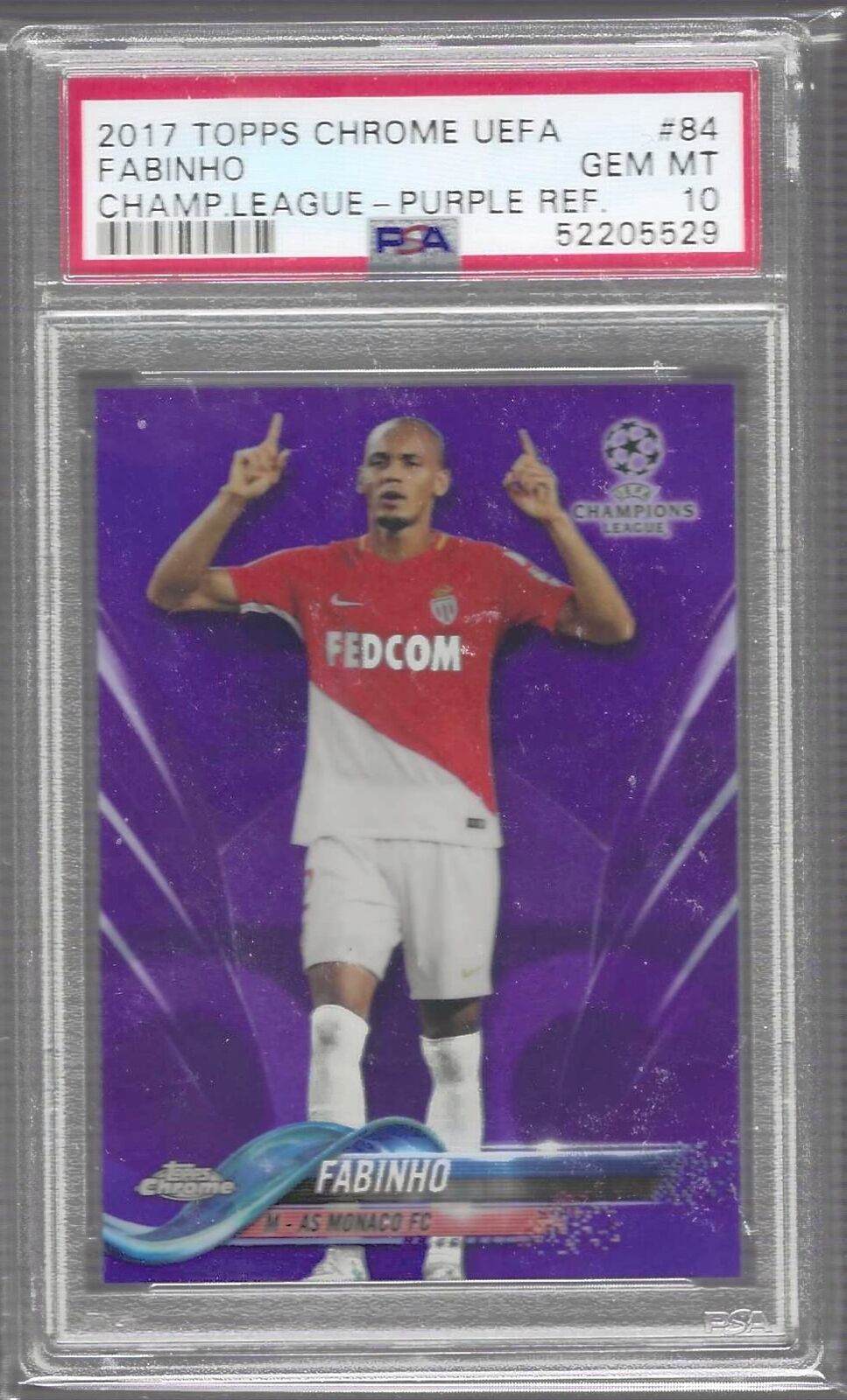 FABINHO 2017-18 TOPPS CHROME UEFA PURPLE REFRACTOR /250 PSA 10 GEM MINT POP 3