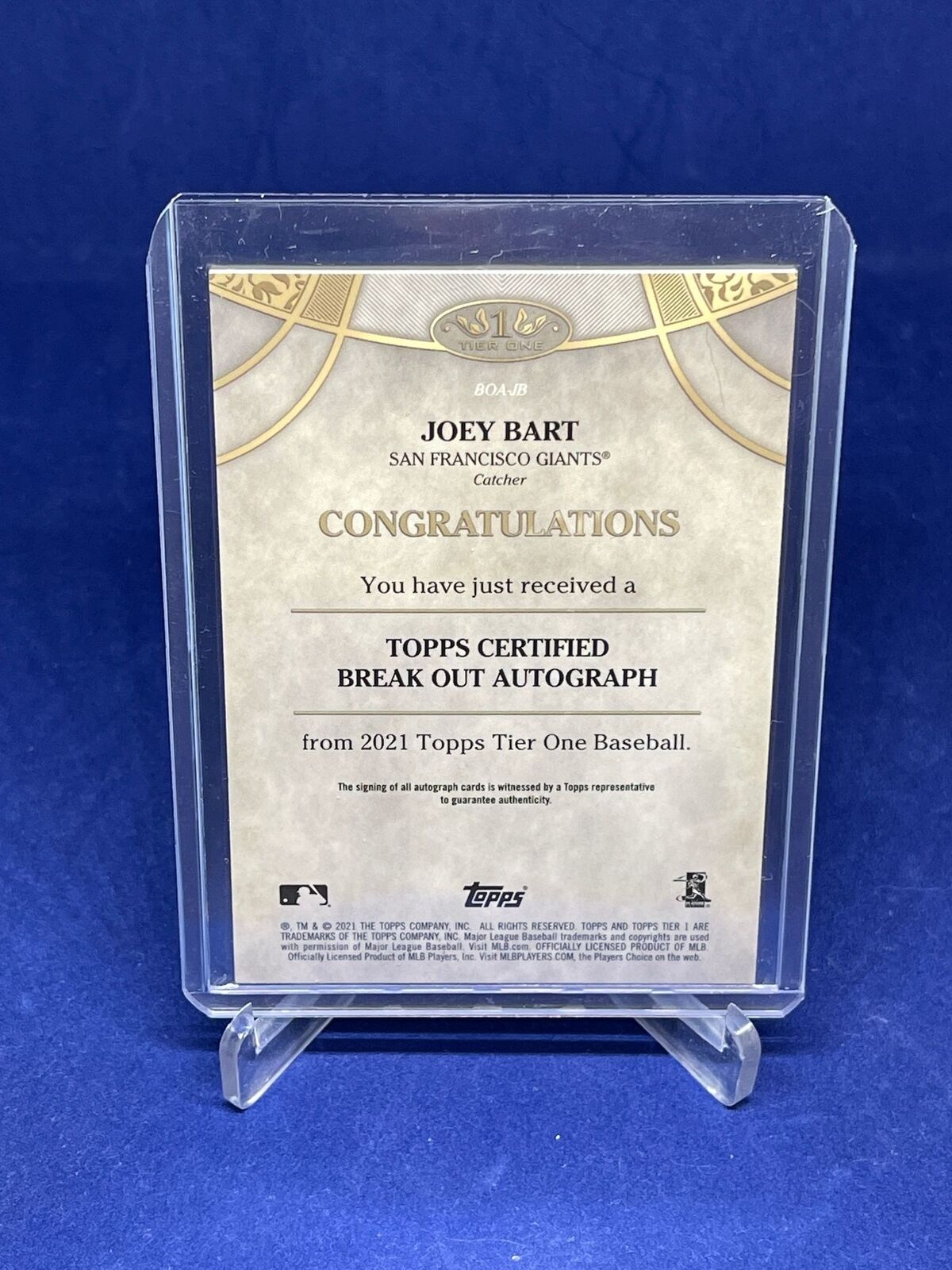 JOEY BART 2021 TOPPS TIER ONE ON CARD ROOKIE AUTO RC #D 106/150