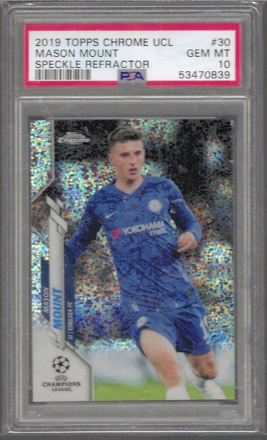 MASON MOUNT 2019-20 TOPPS CHROME UCL SPECKLE REFRACTOR RC PSA 10 GEM MINT