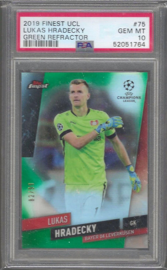 LUKAS HRADECKY 2019-20 TOPPS FINEST UCL GREEN REFRACTOR /99 PSA 10 GEM POP 1/1