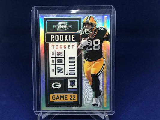 AJ DILLON 2020 PANINI CONTENDERS OPTIC ROOKIE TICKET SILVER HOLO PRIZM RC # 59