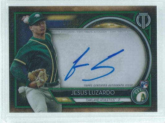 JESUS LUZARDO 2020 TOPPS TRIBUTE ON CARD AUTO GREEN ROOKIE RC #D 51/99