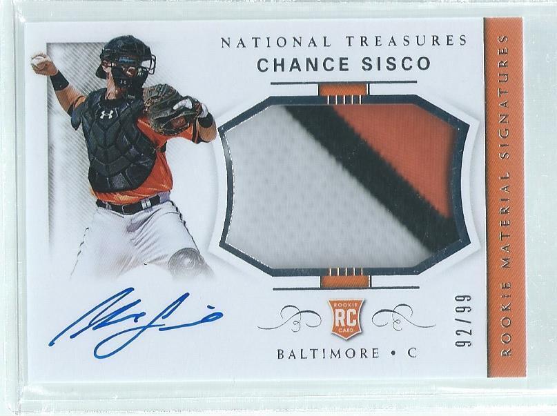 CHANCE SISCO 2018 NATIONAL TREASURES 3 COLOR PATCH ON CARD AUTO ROOKIE RC #D /99