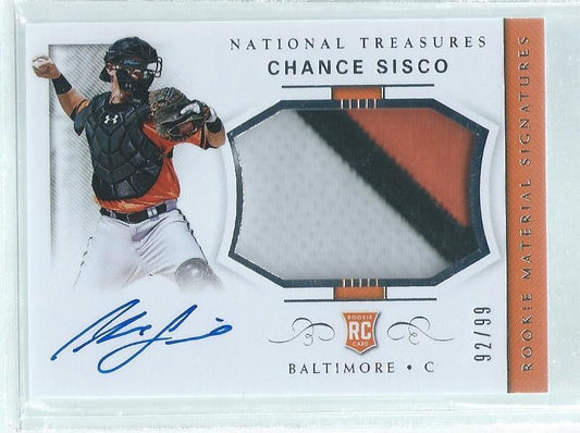 CHANCE SISCO 2018 NATIONAL TREASURES 3 COLOR PATCH ON CARD AUTO ROOKIE RC #D /99