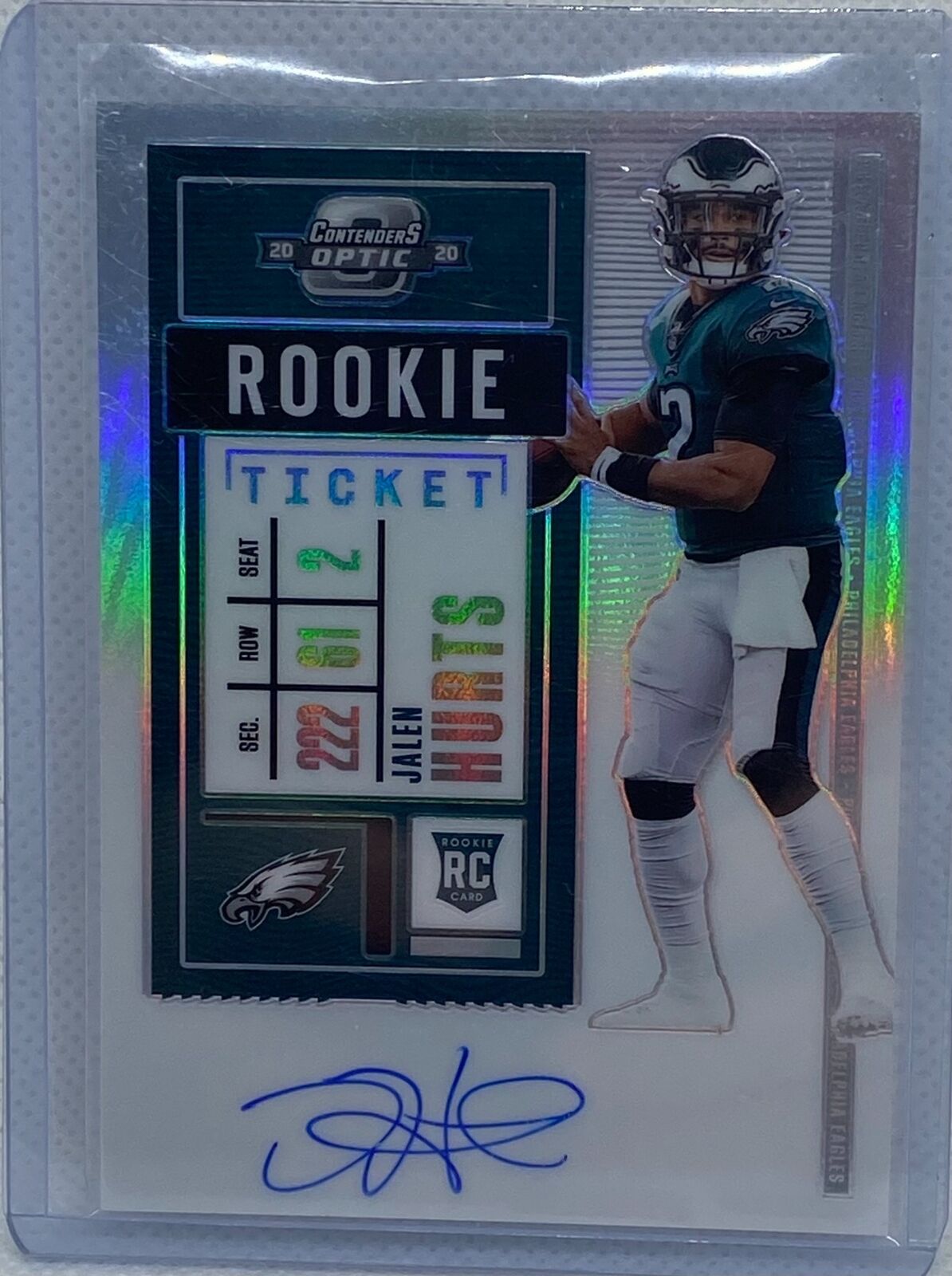 JALEN HURTS 2020 PANINI CONTENDERS OPTIC ROOKIE TICKET SILVER ON CARD AUTO RC